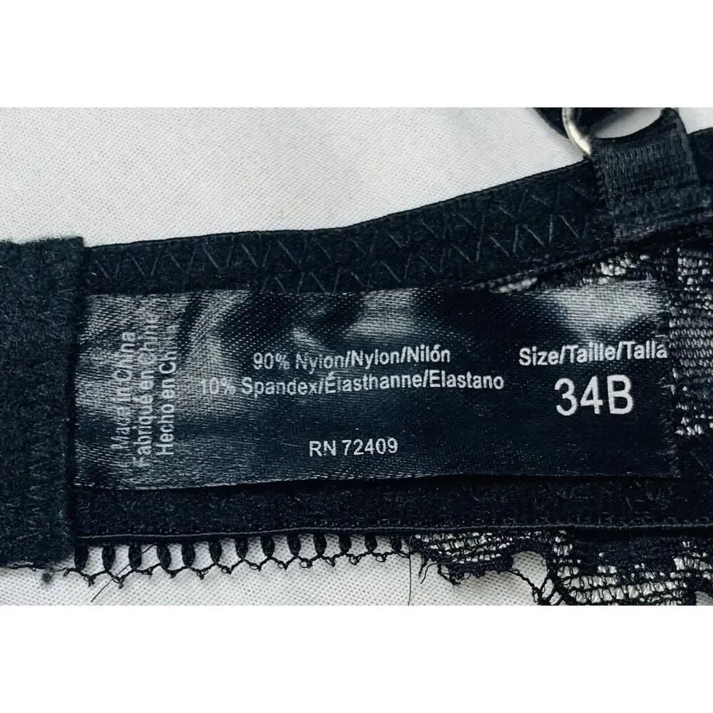 Rene Rofa Bra Underwire Padded 34B Black Beige Floral Lace Pushup Sexy Used - Picture 9 of 12